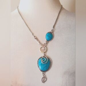 Silver and Blue Pendant Necklace Southwestern Art Deco